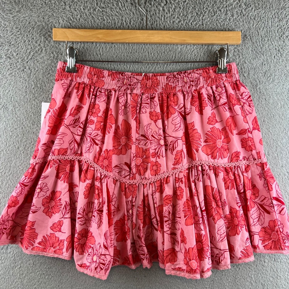 New Jessica Simpson Romana Ruffle Skirt Sea Pink Delicate Floral Mini Skirt  M - Picture 2 of 10